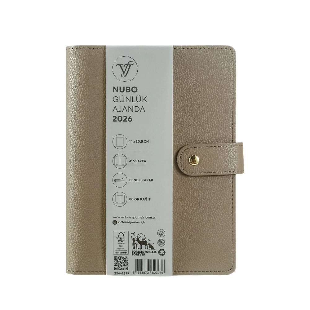 Victoria’s Journals Nubo Esnek Kapak A5 2026 Günlük Ajanda Gri 226-2397