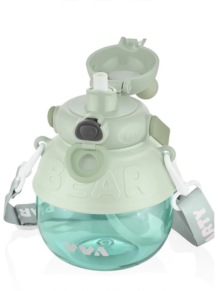 Vagon Life TKK 1000 ml Çift Kullanım Pipetli Rahat İçim Ayıcıklı Taşıma ve Boyun Askılı Tritan Su Matarası VVA1000 V-1003 Yeşil