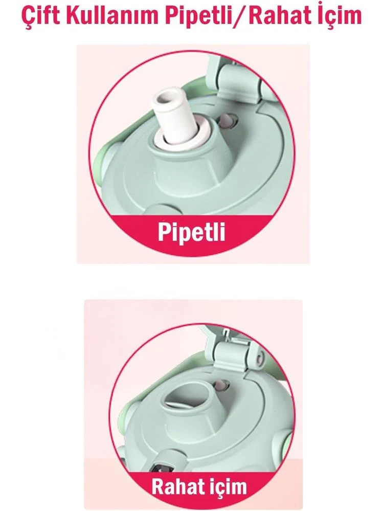 Vagon Life TKK 1000 ml Çift Kullanım Pipetli Rahat İçim Ayıcıklı Taşıma ve Boyun Askılı Tritan Su Matarası VVA1000 V-1003 Kahverengi