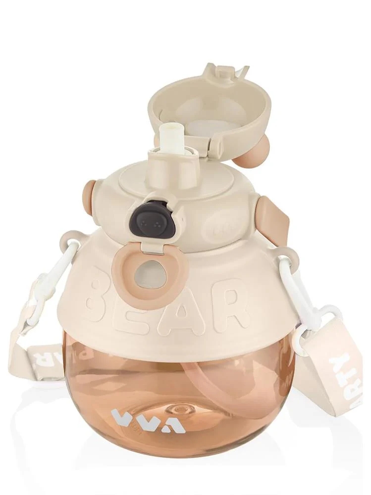 Vagon Life TKK 1000 ml Çift Kullanım Pipetli Rahat İçim Ayıcıklı Taşıma ve Boyun Askılı Tritan Su Matarası VVA1000 V-1003 Kahverengi