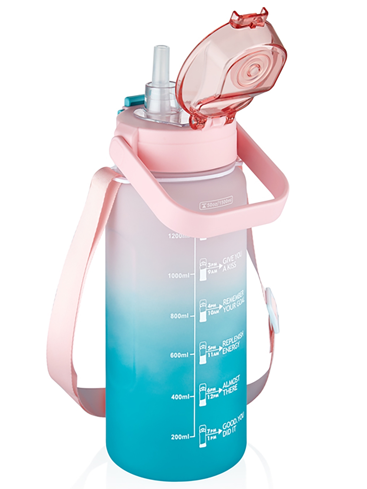 Vagonlife Tritan Pipetli Matara 1500 ml Pembe-Mavi