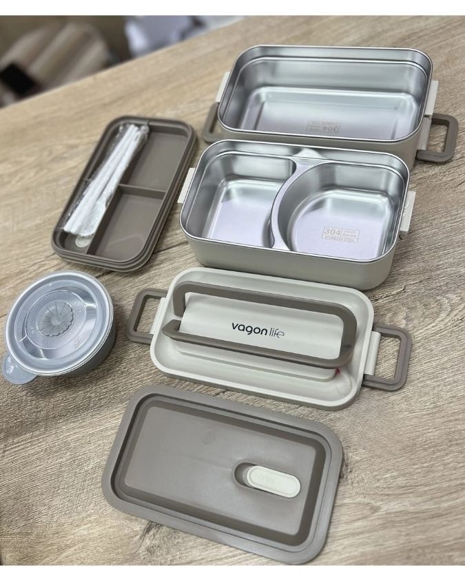 Vagonlife Yemek Kabı 2 Katlı Lunch Box BL01029 2000 ml Kahverengi