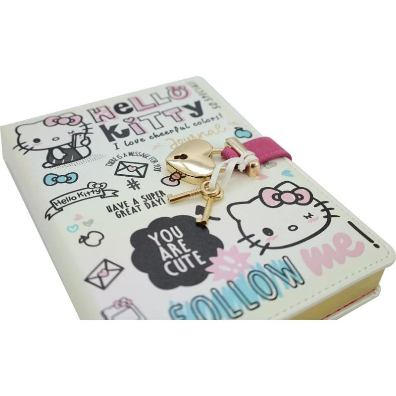 Victoria’s Journals Hello Kitty Hush Hush Kilitli Çizgili Defter – 160 Yaprak, Kutulu, Özel Tasarım 525-1918