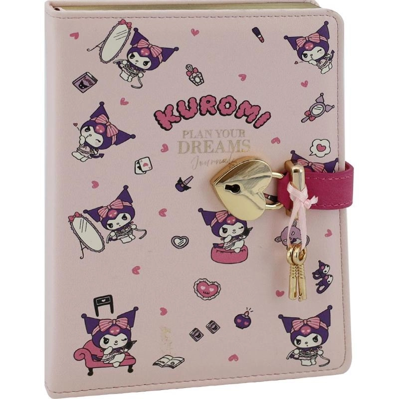 Victoria’s Journals Kuromi Hush Hush Kilitli Çizgili Defter – 160 Yaprak, Kutulu, Özel Tasarım Günlük Not Defteri 525-1926