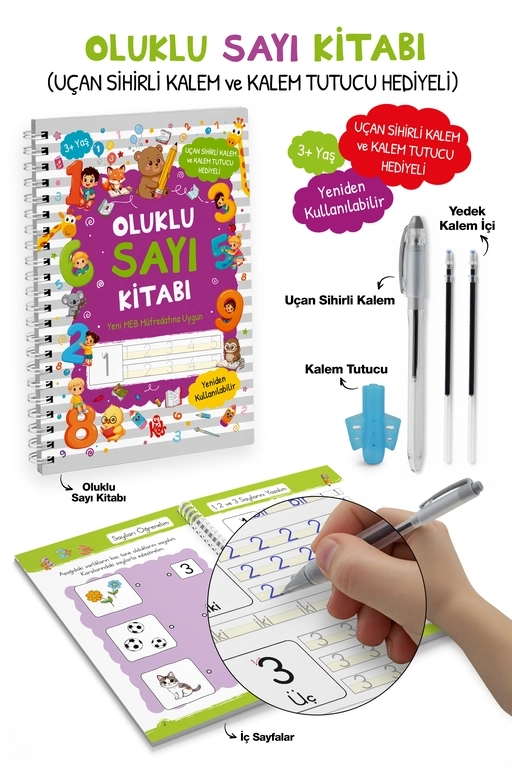 Oluklu Sayı Kitabı - Uçan Sihirli Kalem ve Kalem Tutucu Hediyeli 3+ Yaş