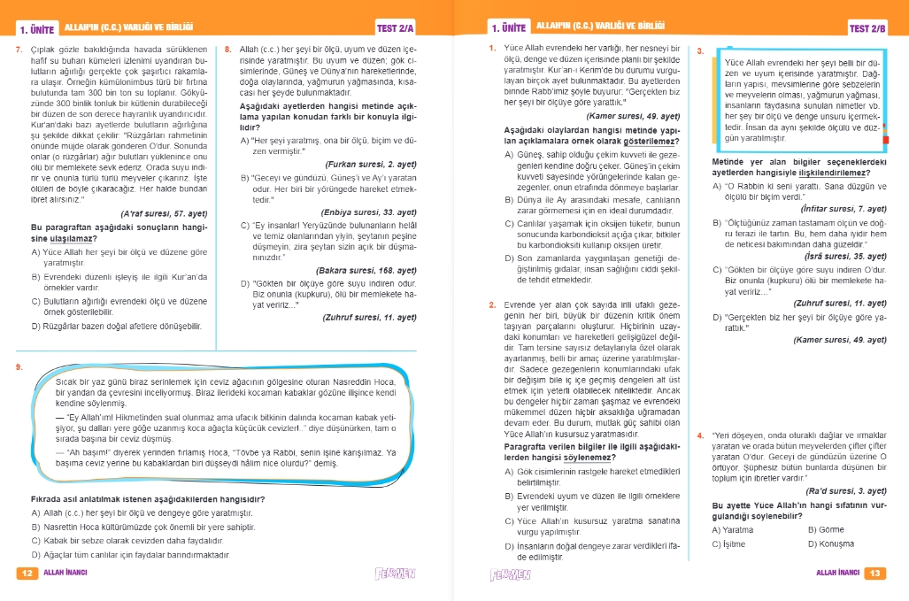 FENOMEN 5 DİN KÜLTÜRÜ VE AHLAK BİLGİSİ KONU ÖZETLİ SORU BANKASI (A-B)