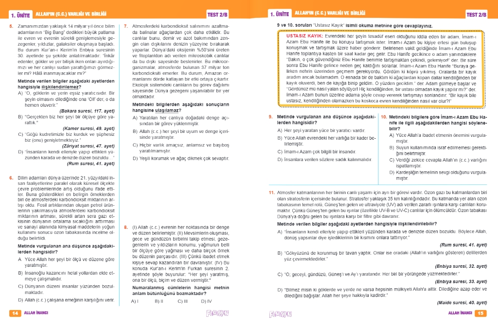 FENOMEN 5 DİN KÜLTÜRÜ VE AHLAK BİLGİSİ KONU ÖZETLİ SORU BANKASI (A-B)
