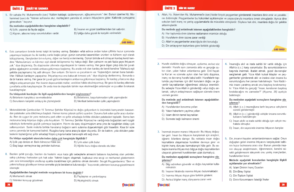 FENOMEN 8 DİN KÜLTÜRÜ VE AHLAK BİLGİSİ LGS ÇIKMIŞ SORULAR VE İKİZ SORULARI (2018-2024)