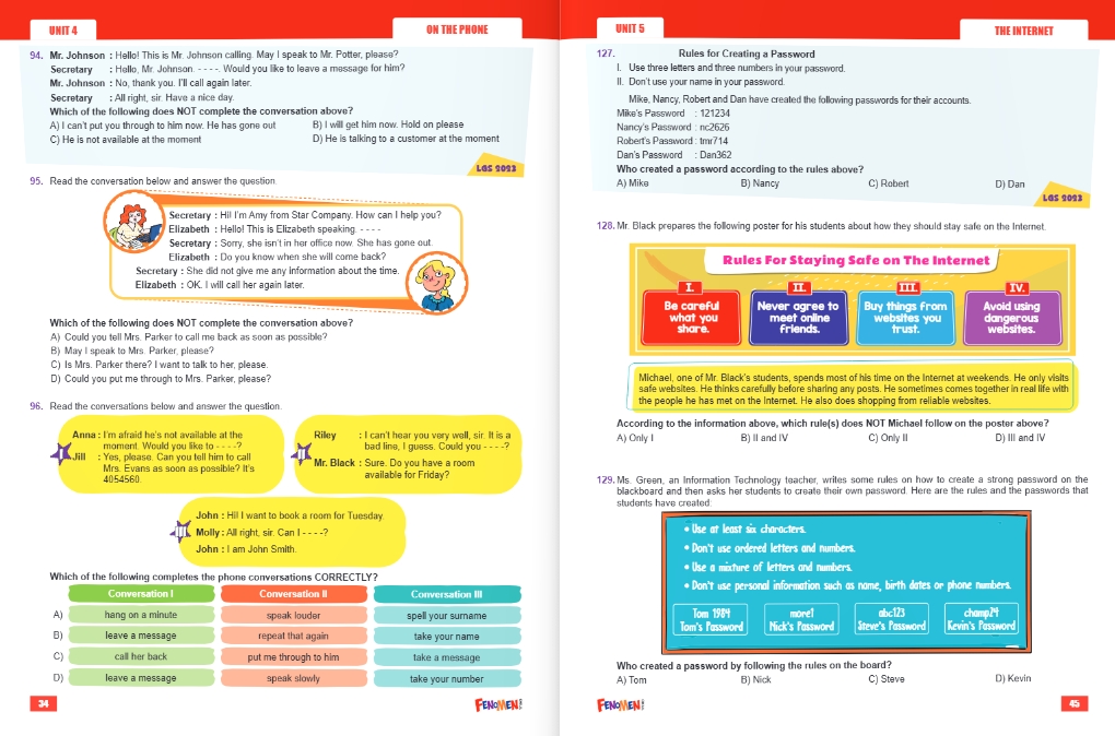 FENOMEN 8 İNGİLİZCE LGS ÇIKMIŞ SORULAR VE İKİZ SORULARI (2018-2024)