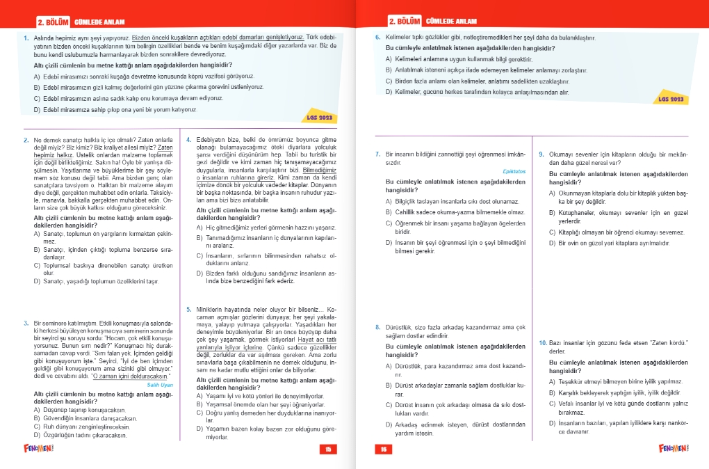 FENOMEN 8 TÜRKÇE LGS ÇIKMIŞ SORULAR VE İKİZ SORULARI (2018-2024)