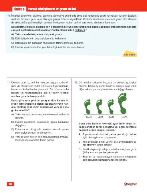 FENOMEN 8 FEN BİLİMLERİ LGS ÇIKMIŞ SORULAR VE İKİZ SORULARI (2018-2024)