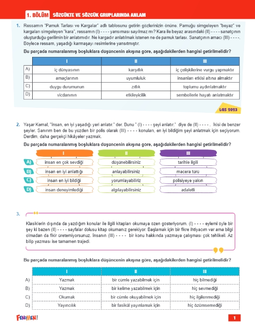 FENOMEN 8 TÜRKÇE LGS ÇIKMIŞ SORULAR VE İKİZ SORULARI (2018-2024)