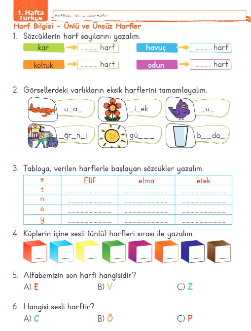 Fenomen Çocuk 1.sınıf 1 Haftalık Tekrar Föyleri