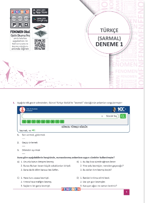 FENOMEN 7 TÜRKÇE DENEMELER (10 DENEME)