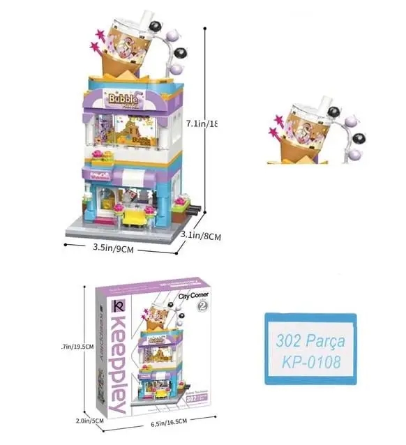 Vagonlife Keeppley City Corner Bubble Tea House Çay Evi Mağazası Hediyelik Dekorasyon Yapı Blokları Oyuncak Seti KP0102 