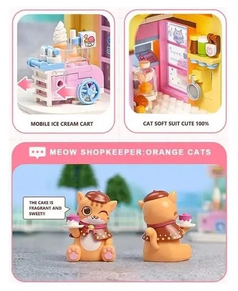 Vagonlife Keeppley Lovely Street Red Cat Cake Shop Kırmızı Kedi Kek Dükkanı Yapı Blokları Oyuncak Seti K28006