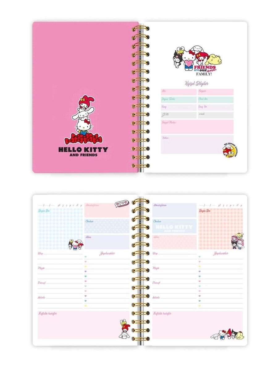 Victorias Journals Hello Kitty ve Arkadaşları 14x20 Sert Kapak Spiralli Günlük 524-1892 