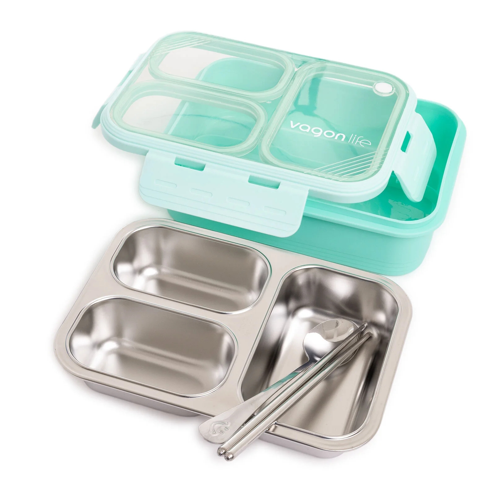 Vagon Life Lunch Box 620 ML Tek Kat Üç Bölmeli Metal Kaşıklı Yeni Nesil Sefer Tası Pembe FFLBOX7097