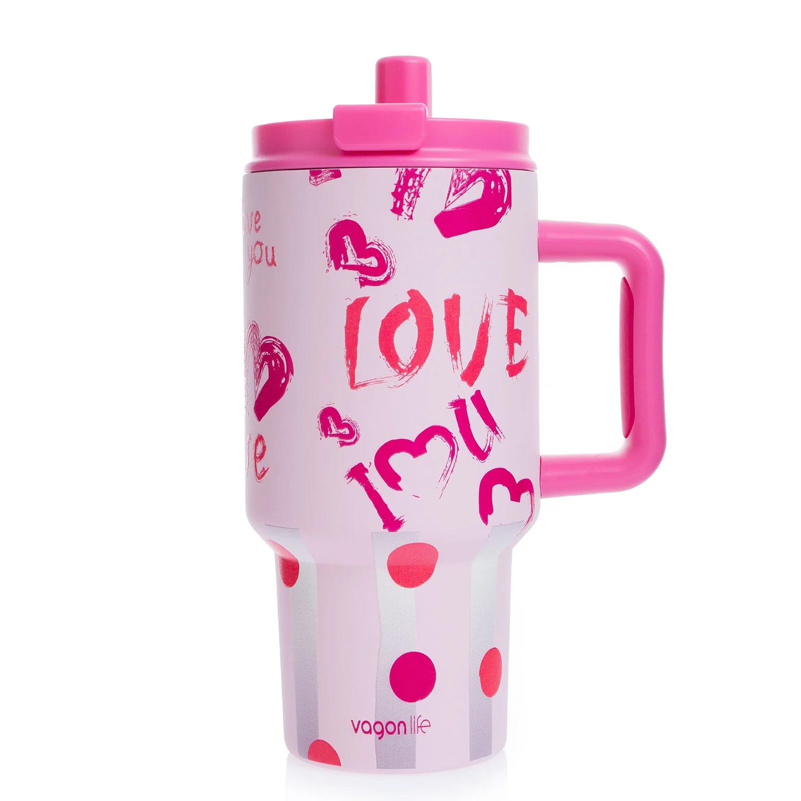 Vagon Life 800 ml Pipetli Paslanmaz Çelik Mug Termos VGN-8138 Pembe