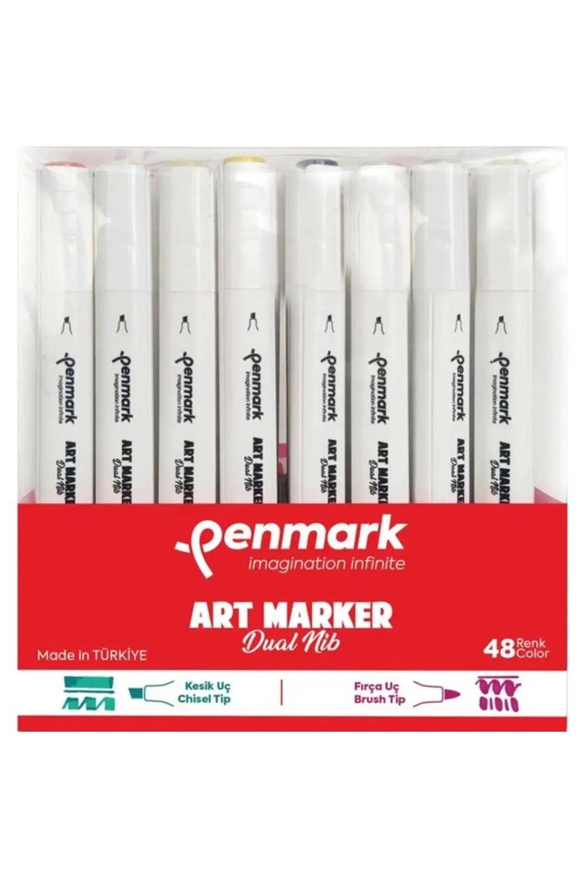 Penmark Art Marker Dual Nib Fırça Uç + Kesik Uç 48 Renk Set (Yerli Üretim)