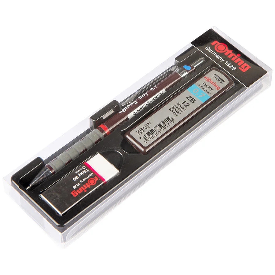 Rotring Tikky Grafik Teknik Çizim Kalemi Silgi ve Uç Hediyeli Set 0.7mm Bordo