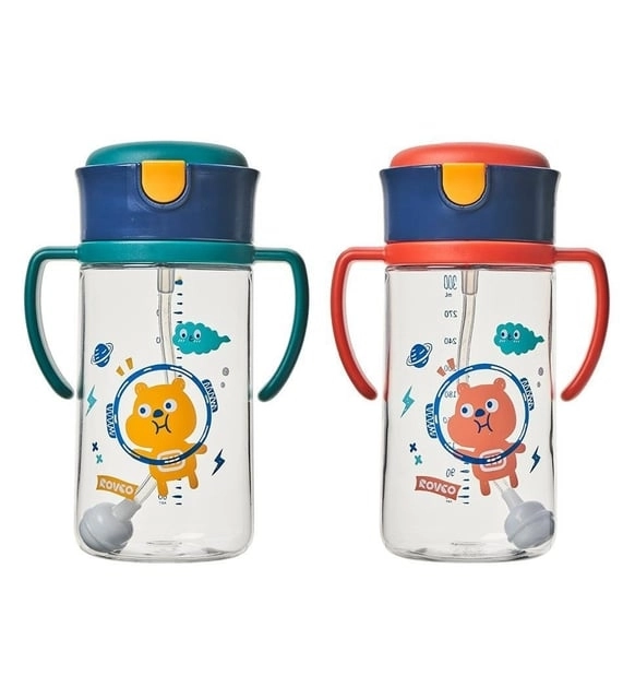 Vagon Life Rovco Pipetli Askılı Ayıcıklı Çocuk Matarası Turuncu +6 Ay 300 ml B1044