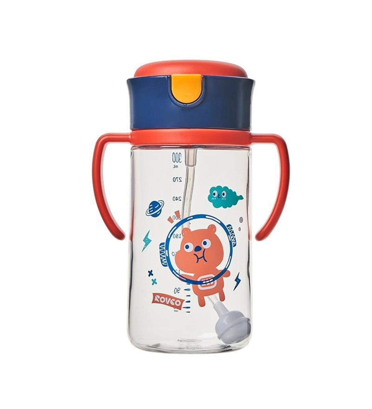 Vagon Life Rovco Pipetli Askılı Ayıcıklı Çocuk Matarası Turuncu +6 Ay 300 ml B1044