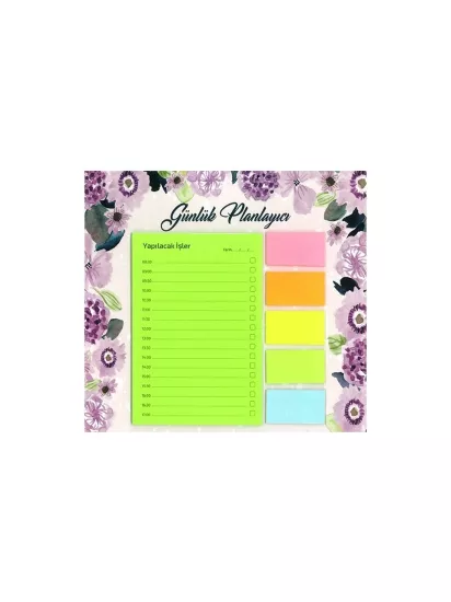 Notyaz Çiçekli Desenli Günlük Planlayıcı Not Seti