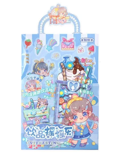 Sevimli Anime Kızı 3D İçecek Figürlü Sticker Seti