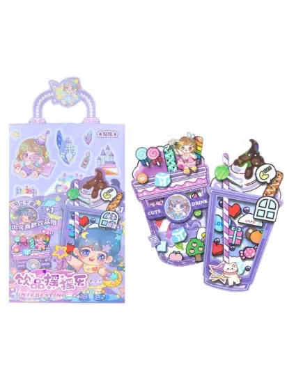 Sevimli Anime Kızı 3D İçecek Figürlü Sticker Seti