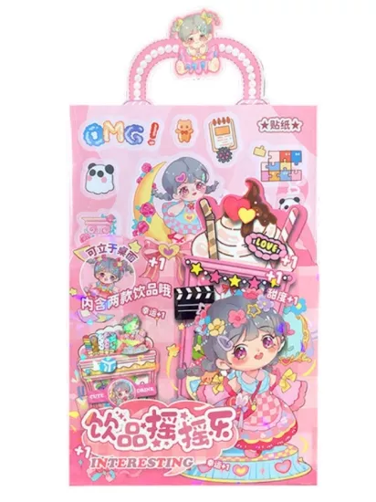 Sevimli Anime Kızı 3D İçecek Figürlü Sticker Seti