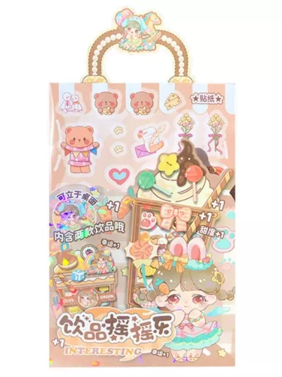 Sevimli Anime Kızı 3D İçecek Figürlü Sticker Seti