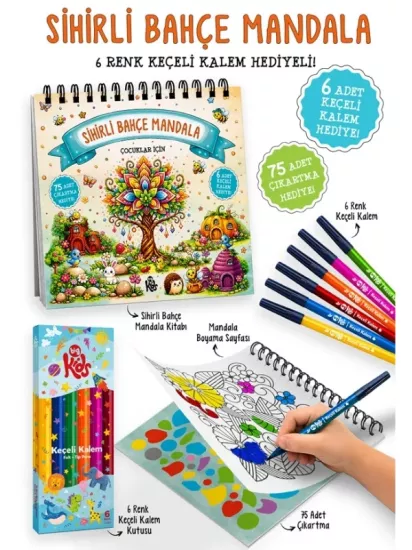 Bahçe Mandala -Keçeli Kalem, Çıkartma Hediyeli