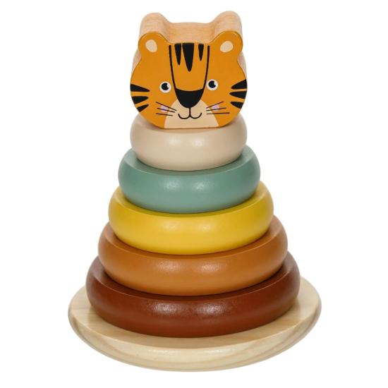 Kaplan Desenli 5 Diskli Ahşap Eğitici Piramit