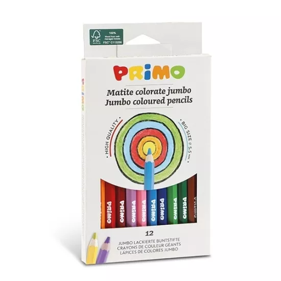 Primo Jumbo Kurşun Boya Kalemi Seti 12 Renk 5.5mm