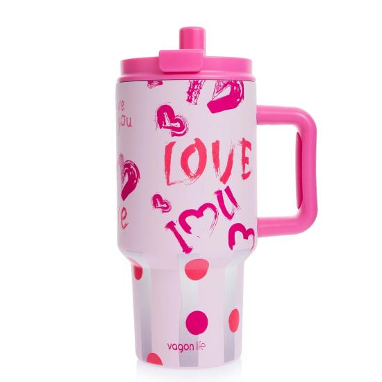 Vagon Life Paslanmaz Çelik Mug ve Matara Termos 800 ml Pembe