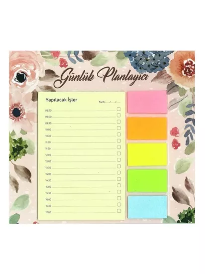 Notyaz Çiçekli Desenli Günlük Planlayıcı Not Seti