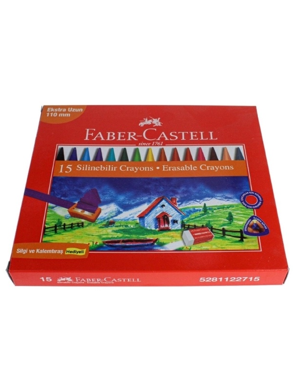 Faber-Castell Silinebilir Mum Boya 15 Renk - Silgi ve Kalemtıraş Hediyeli
