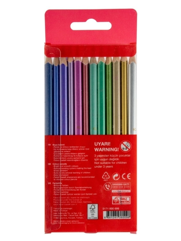 Faber-Castell Metalik Renkler Üçgen Kuru Boya Kalemi 12’li