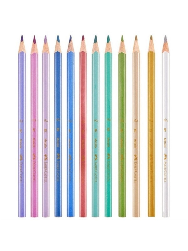 Faber-Castell Metalik Renkler Üçgen Kuru Boya Kalemi 12’li