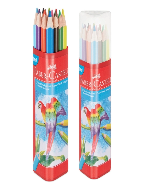 Faber-Castell 12’li Tam Boy Üçgen Tüp Kuru Boya Kalemi – Ergonomik Tasarım, Canlı Renkler