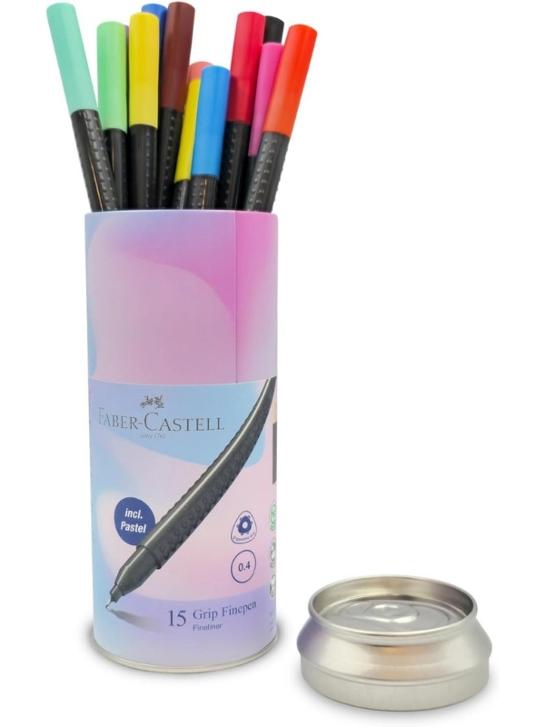Faber Castell Finepen Tin 15’li Kalem Seti, 15 Farklı Renk, Şık ve Kullanışlı Kutu, Canlı ve Parlak Renkler