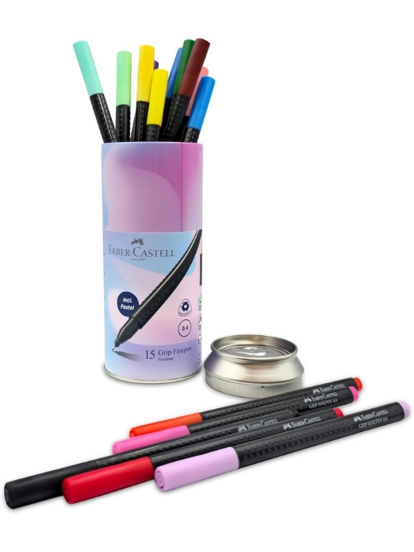 Faber Castell Finepen Tin 15’li Kalem Seti, 15 Farklı Renk, Şık ve Kullanışlı Kutu, Canlı ve Parlak Renkler
