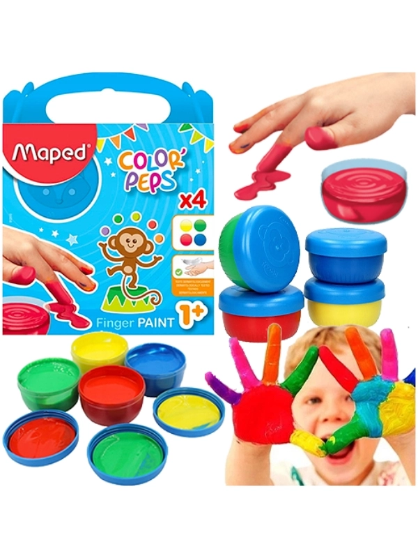 Maped Parmak Boyası 80 Gram 4’lü Kavanoz Kırmızı, Yeşil, Sarı, Lacivert