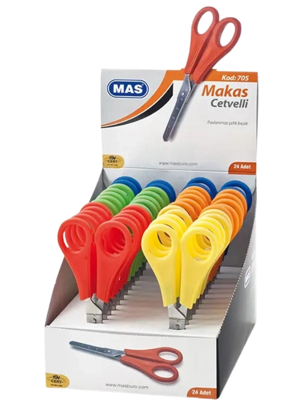MAS 705 Cetvelli Çocuk Makası Sarı 1 Adet