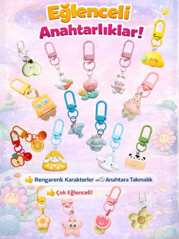 Sevimli Anahtarlık Charm Çanta Süsü - 3 Adet
