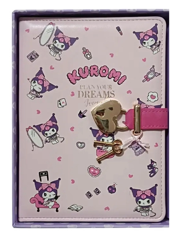 Victoria’s Journals Kuromi Hush Hush Kilitli Çizgili Defter – 160 Yaprak, Kutulu, Özel Tasarım Günlük Not Defteri 525-1926