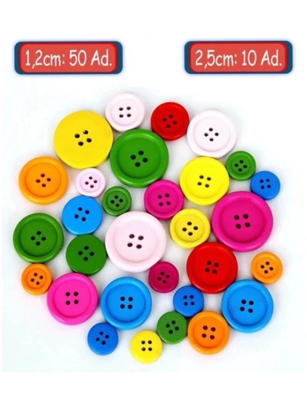 Bu-Bu Düğme 1,2Cm - 2,5Cm 60’Lı Renkli Bubu-Hs0007