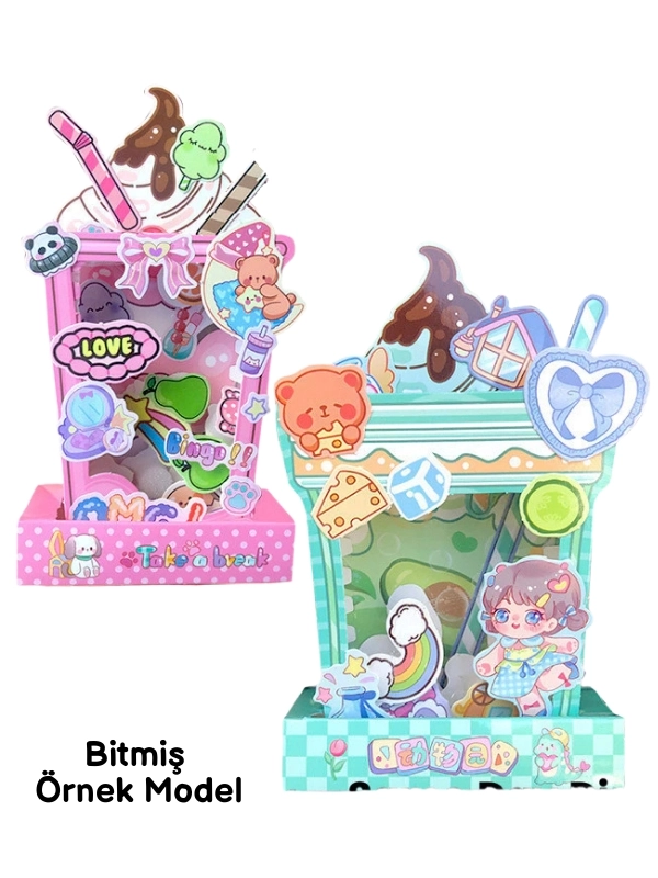 Sevimli Anime Kızı 3D İçecek Figürlü Shaker Sticker Seti – Yaz Temalı DIY El İşi Kiti Craft Kiti ( Journal, Quiet Book ve Scrapbook İçin )