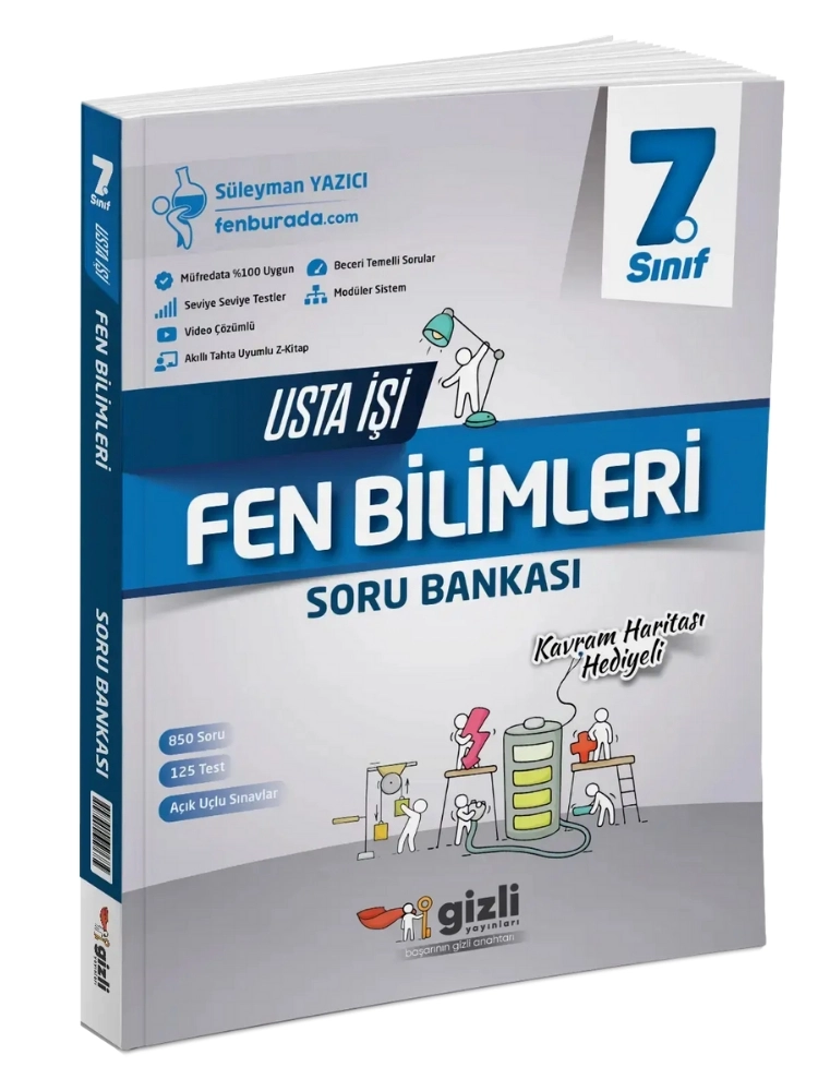 7. Sınıf Fen Bilimleri Usta İşi Soru Bankası + Kavram Haritası Hediyeli - Gizli Yayınları